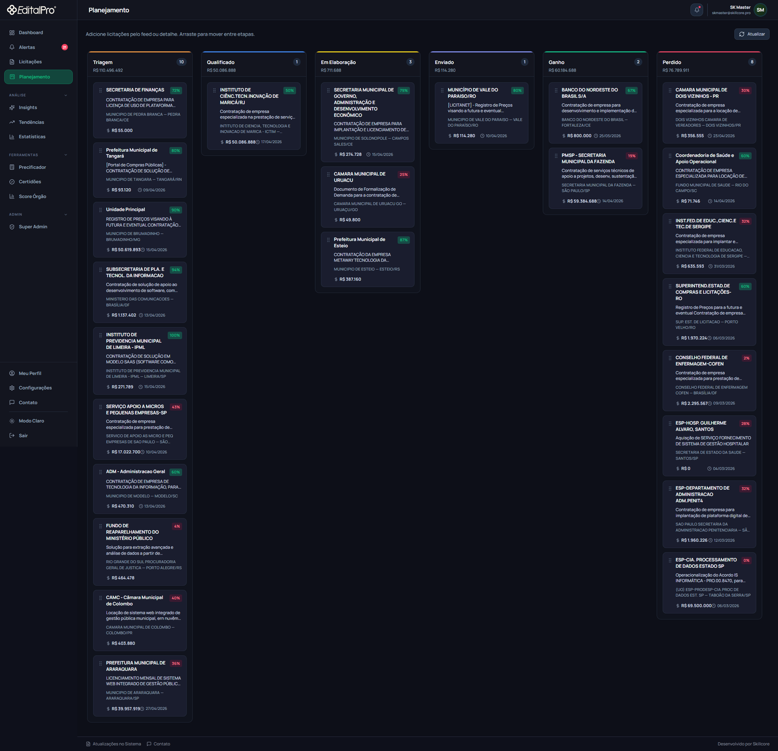 EditalPro · kanban de propostas